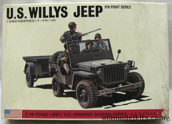 Bandai 1/48 US Willys Jeep with Trailer and M2 Machine Gun, 8284 plastic model kit